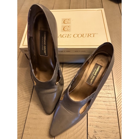 Carriage Court Shoes - Vintage Carriage Court Dark Gray Leather Heels Ladies Size 10B